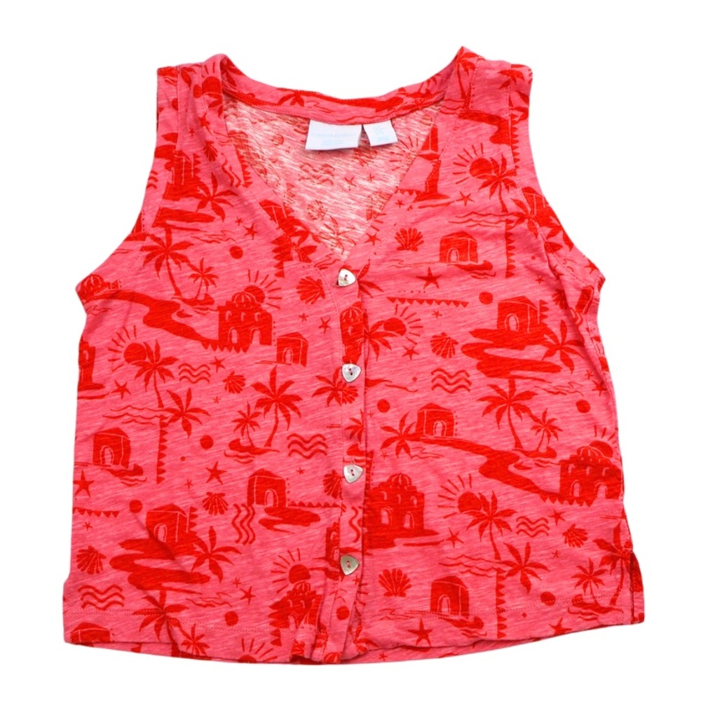 Cynthia Rowley Tropical Print Tank Top Pink Red Size Medium